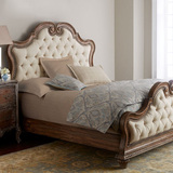 美式乡村实木床1.8米双人床软包布艺美式雕花复古做旧床橡木定制