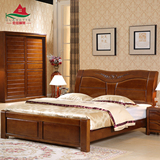 现代简约中式 双人床全实木床橡木床婚床1.5m1.8米框架高箱储物床