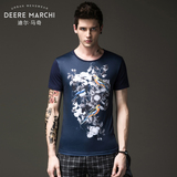 迪尔马奇 2015夏季新品印花修身圆领拼接透气男士短袖T恤M01610