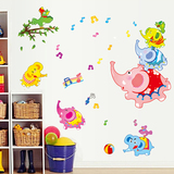 可移除墙贴 大象音乐儿童房卡通客厅卧室可爱背景装饰品墙壁贴纸