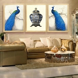 客厅装饰画现代简约有框画沙发背景墙画壁画挂画三联画 蓝孔雀