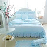 地中海风格床上用品四件套全棉莫代尔纯棉蓝色绗缝床单韩式纯色