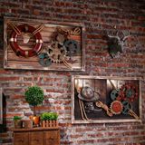 北欧美式复古立体铁艺齿轮墙面壁挂装饰酒吧咖啡厅创意木板画软装