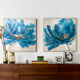 奇居良品 客厅书房卧室玄关帆布有框装饰挂画 蓝色花朵手绘油画