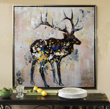 麋鹿 手绘油画抽象动物装饰画现代简约北欧客厅卧室办公室有框画