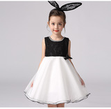 女童礼服无袖蕾丝连衣裙夏新款中小童公主裙表演服演出主持黑白色