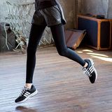 2016韩版薄款女假两件健身裤打底裤弹力紧身裤瑜伽裤运动跑步长裤