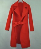 高端女装 100%羊毛 洋红色 手缝双面呢 浴袍款中长款羊毛大衣外套