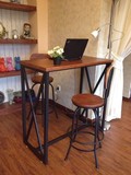 复古铁艺做旧实木小吧台桌家用餐桌椅组合休闲桌电脑桌美式！