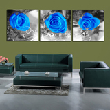 装饰画无框画客厅挂画壁画卧室餐厅现代沙发墙三联画 蓝色玫瑰