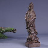越南自然沉香木雕工艺品 持念珠观音佛像观世音摆件 皮灰皮黑摆件