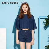 Basic House/百家好夏季新品韩款宽松毛边短款牛仔衬衫HPBL321G9
