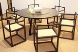 新中式实木餐桌椅组合6人现代简约黑色圆餐桌椅酒店会所餐台定制