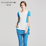 【新品】ELLASSAY歌力思2016夏季女装纯色ol舒适假两件短袖针织衫