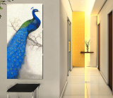 数字油画 diy大幅花鸟客厅餐厅书房风景动物玄关竖版装饰画 孔雀