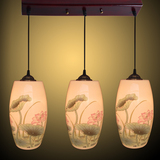 景德镇现代中式吸顶灯餐厅过道灯实木三头陶瓷吊灯长方形圆形包邮