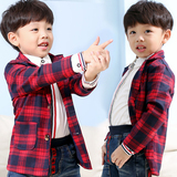男童西装外套儿童宝宝绅士上衣红色格子秋冬装2016新款时尚韩版潮