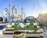 大型3D古典欧式建筑壁画 欧洲水上城堡沙发客厅电视背景墙纸壁纸