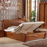 实木床 1.8米双人床 榆木床 高箱床类现代中式 卧室家具欧式婚床