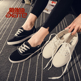 白色平底帆布鞋尖头小白鞋系带休闲布鞋平跟韩版女鞋夏季学生板鞋
