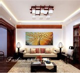 新款纯手绘客厅卧室壁画 玄关装饰画抽象挂画 立体油画金色发财树