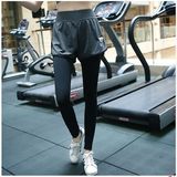 2016春季上新韩版运动休闲裤女健身跑步假两件瑜伽裤户外薄款长裤