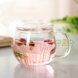 无色透明办公室喝水喝茶泡茶玻璃水杯子带盖把家用茶水分离茶叶杯
