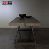 新款美式复古实木餐桌办公桌宜家具简约铁艺金属会议桌创意工作台