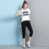 韩国代购夏季运动套装女韩版短袖字母T恤七分小脚裤时尚两件套潮