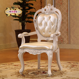 欧式实木雕花餐椅 新古典欧式餐椅 高档皮艺软包扶手椅餐厅椅边椅