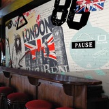 欧美怀旧复古街头美女涂鸦摇滚音乐大型壁画酒吧餐厅背景墙纸墙布