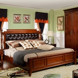 范格美居 高箱床皮艺软靠美式乡村床实木1.8M1.5米双人床卧室家具