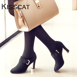 KISSCAT接吻猫 真皮深口单鞋粗跟高跟通勤OL春季女鞋D44590-02SA
