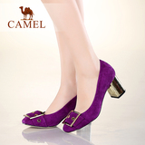 【热卖】Camel骆驼女鞋 方头金属扣粗跟浅口羊京鞋OL气质高跟单鞋