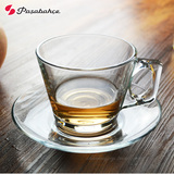 帕莎 进口热饮带碟红茶杯咖啡杯马克饮料钢化无铅玻璃杯带把杯子