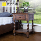 美式乡村橡木抽屉式床头柜实木简约整装胡桃木色 可定制