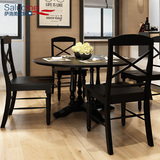 美式圆餐桌椅组合 全实木圆形饭桌简约欧式家具深黑色1.3米大圆桌