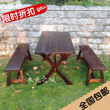 厂家直销户外碳化防腐实木餐桌三件套咖啡厅桌椅组合庭院休闲桌