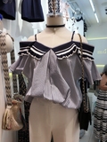 216夏新品韩国代购进口女装MUSK吊带披肩领条纹衬衫