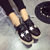 韩国代购正品明星同款2016新款系带松糕厚底鞋坡跟星星鞋女单鞋B1