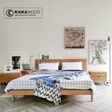 kakawood全实木床现代北欧风格1.5双人床1.8米实木胡桃木原木榆木