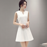 2016夏装新款白色无袖连衣裙女韩版时尚修身显瘦小清新背心裙子潮