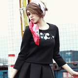 柯枚娅2016春装新款空气层时尚套头卫衣女欧洲站休闲短款长袖上衣