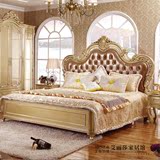 欧式式实木床 1.8米双人床 美式复古雕刻奢华大床 高档真皮床家具