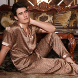 夏季男士睡衣丝绸短袖男式睡衣大码男款夏装真丝质半袖家居服套装
