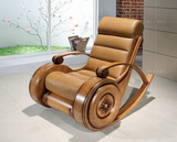 格兰卡博真皮摇椅欧式全实木手工雕刻躺椅休闲椅 头层牛皮沙发椅