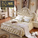坤颐家具 欧式床储物真皮公主床白色实木双人床法式高箱婚床1.8