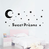 学生宿舍温馨月亮星星英文sweetdream墙纸墙贴客厅卧室布置墙贴画