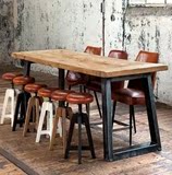 特价整装军绿色松木铁艺书桌LOFT风格仿锈做旧复古实木餐桌会议桌