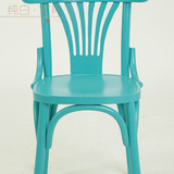 美式蓝色彩色桦木书房椅/出口原单外贸现货餐椅/儿童款硬坐板椅子